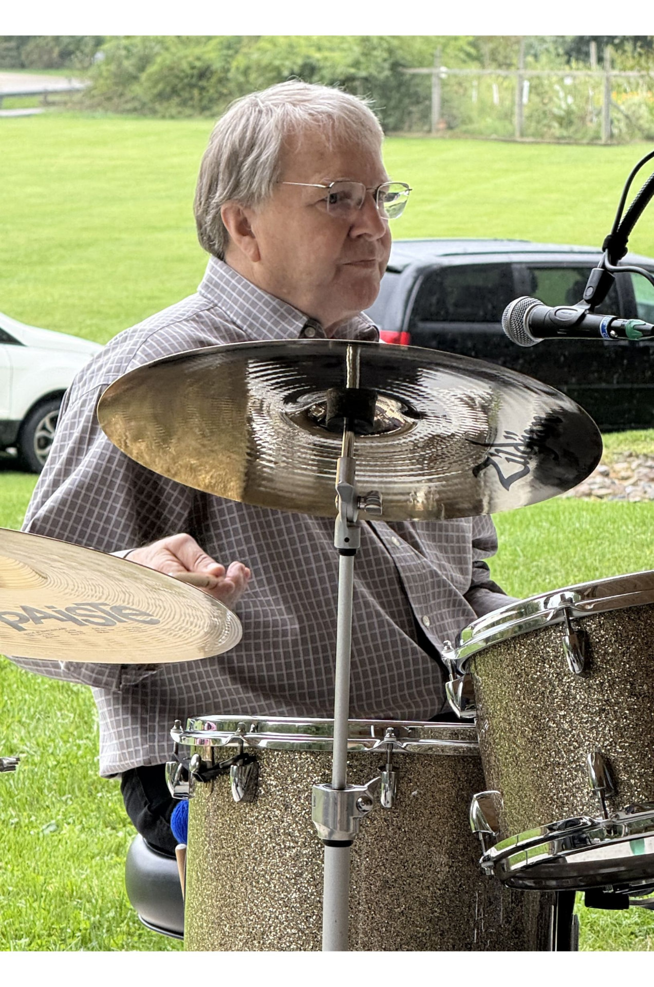 Chip Judd playing drums with Blue Cadillac Band